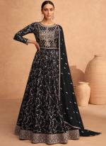 Georgette Black Wedding Wear Embroidery Work Anarkali Suit